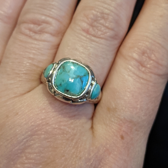 Natural Kingman Turquoise .925 silver ring, size 8 - Picture 2 of 12